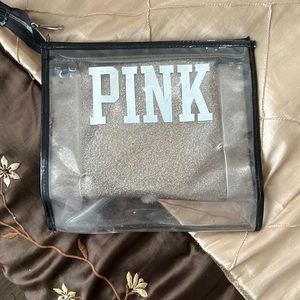 VICTORIA'S SECRET PINK CLEAR Gold Shimmer PLASTIC MAKE UP CASE